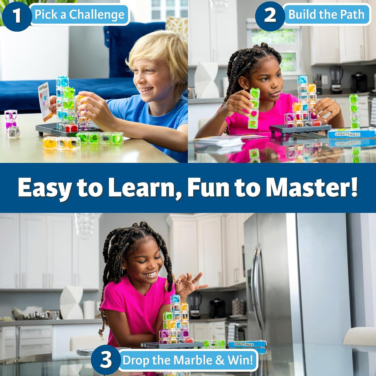 Gravity marble maze educational toy with towers and grid