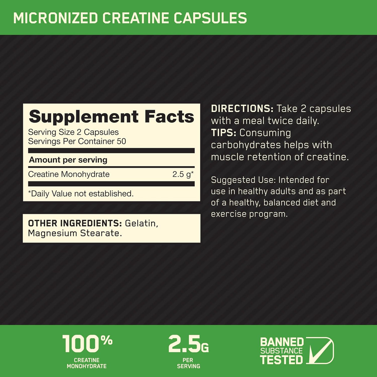 Creatine capsules for women and men by Optimum Nutrition