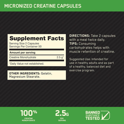 Creatine capsules for women and men by Optimum Nutrition
