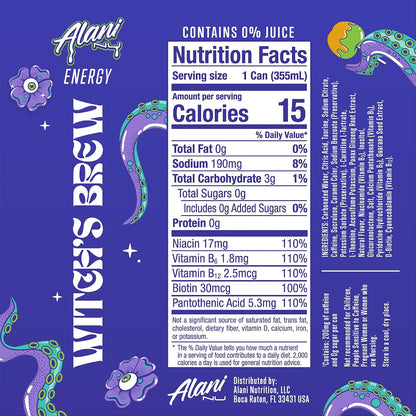 Witch's Brew zero sugar energy drink by Alani Nu