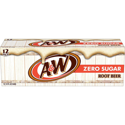 A&W Zero Sugar Root Beer 12 fl oz can packaging