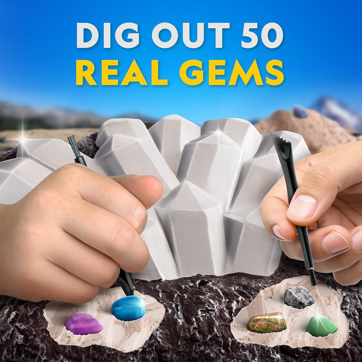 Hands-on geology toy with excavation tools