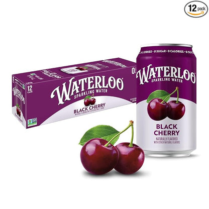 Waterloo Black Cherry sparkling water 12 pack cans