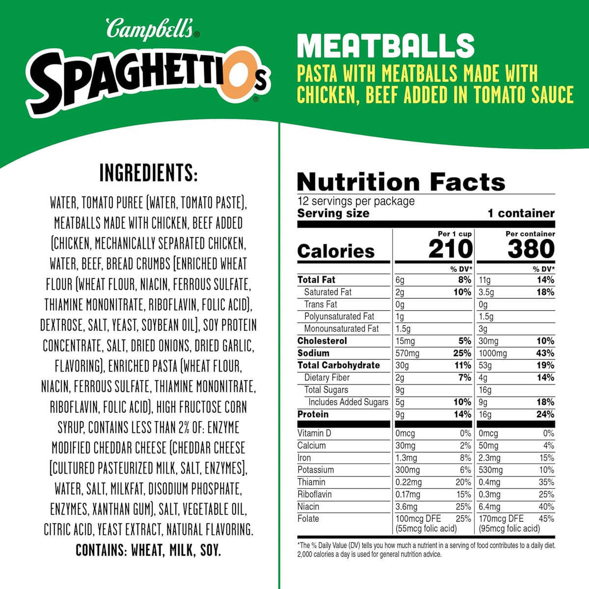 SpaghettiOs O-shaped pasta with meatballs can