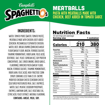 SpaghettiOs O-shaped pasta with meatballs can