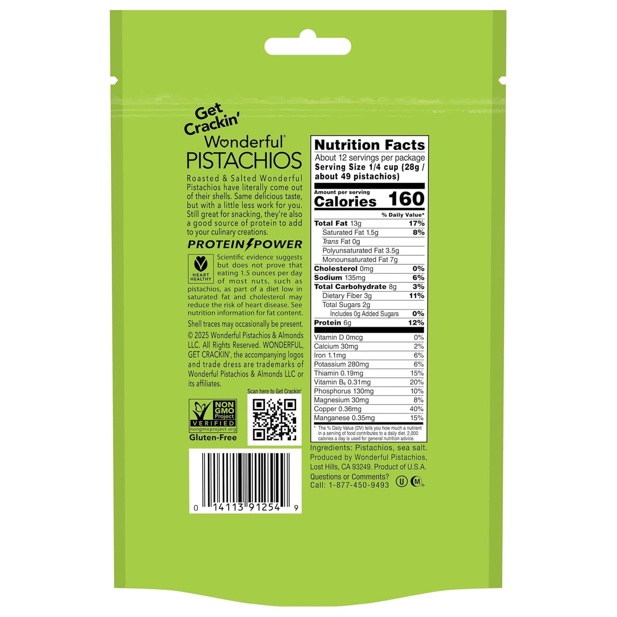 Roasted and salted Wonderful Pistachios protein snack