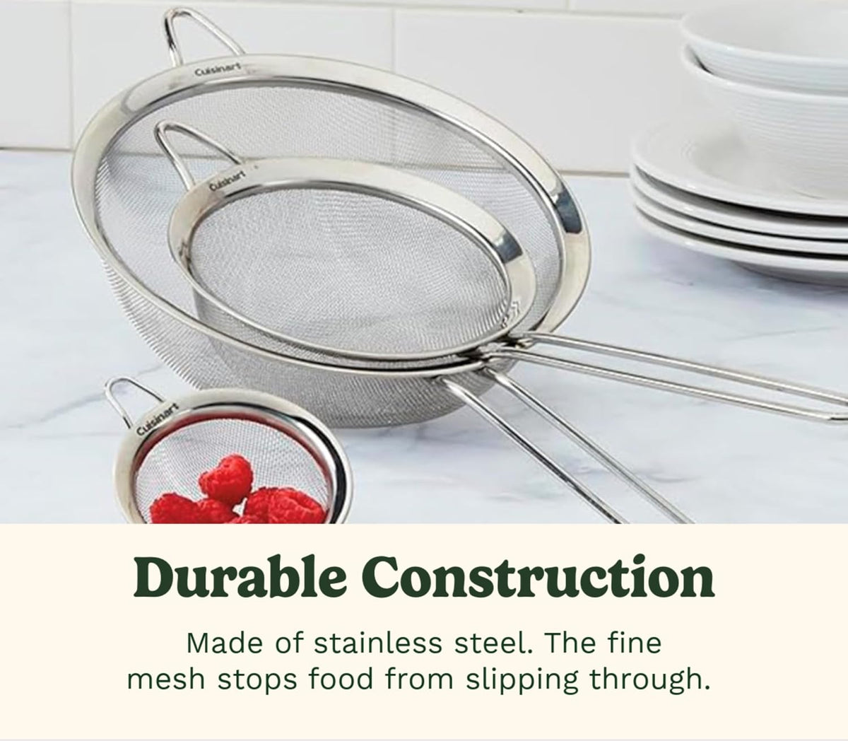 Dishwasher safe stainless steel kitchen strainer set