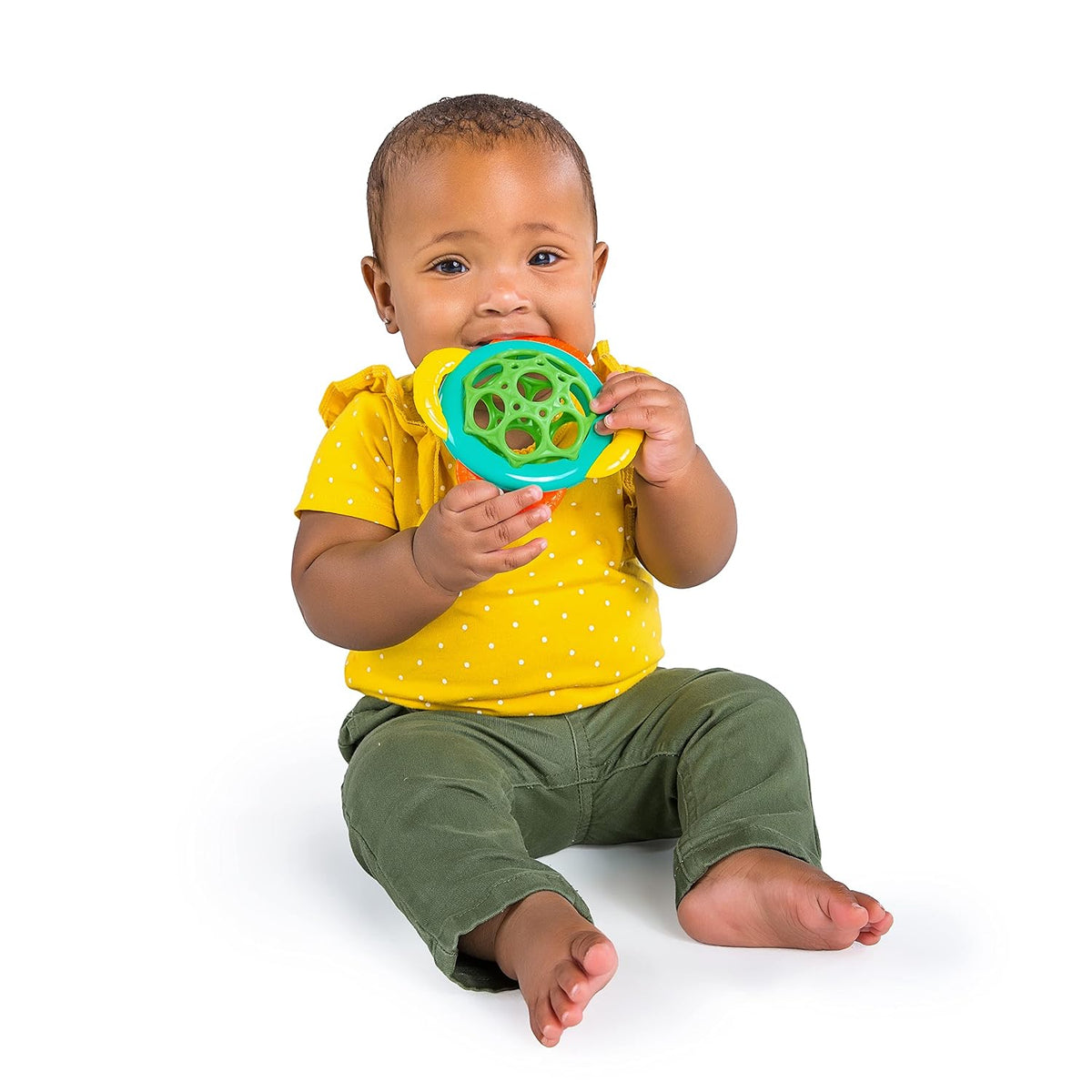 Gender neutral baby shower gift set with rattles and teethers