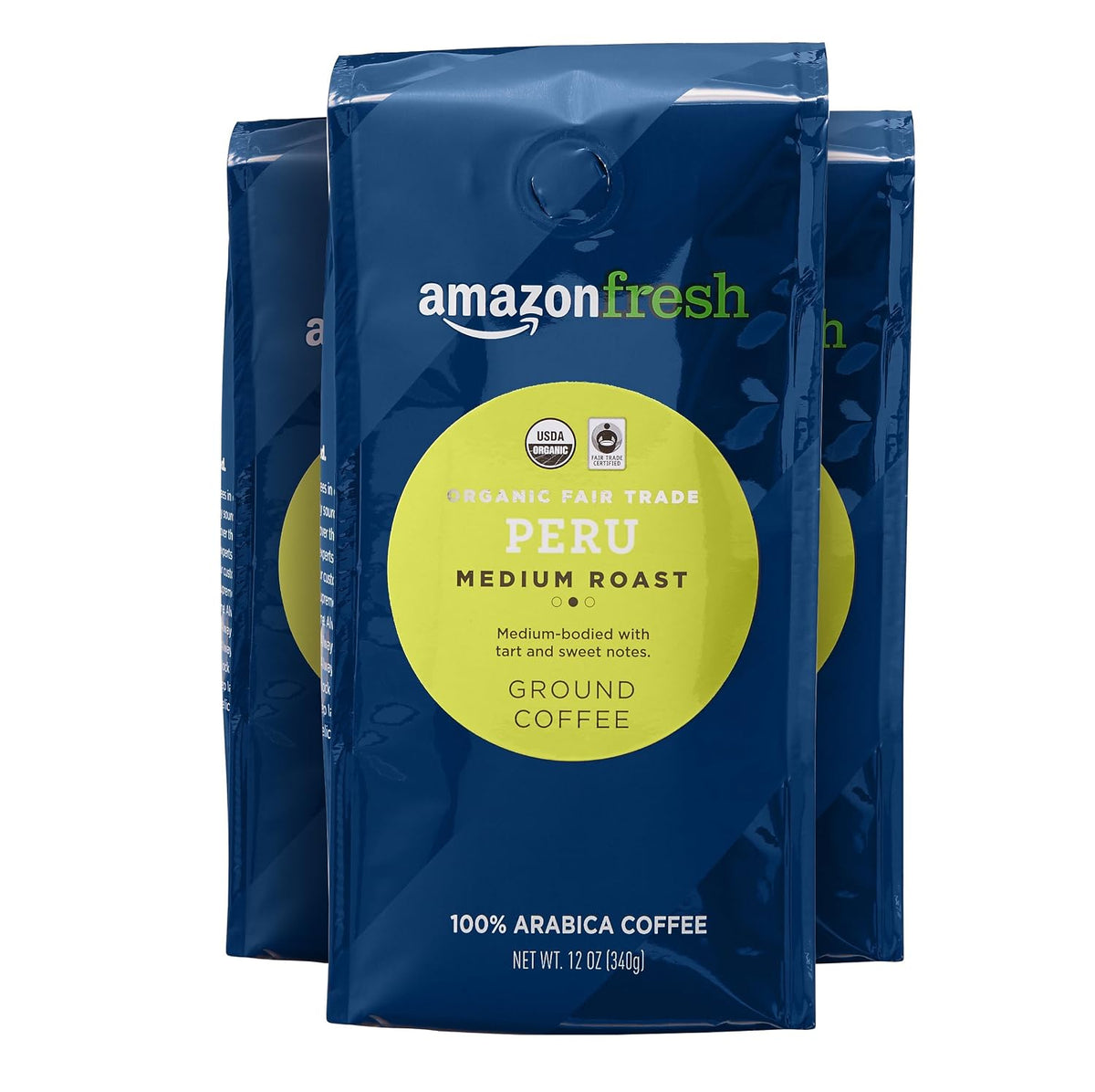 Amazon Fresh Peru medium roast coffee, 12-ounce pack of three
