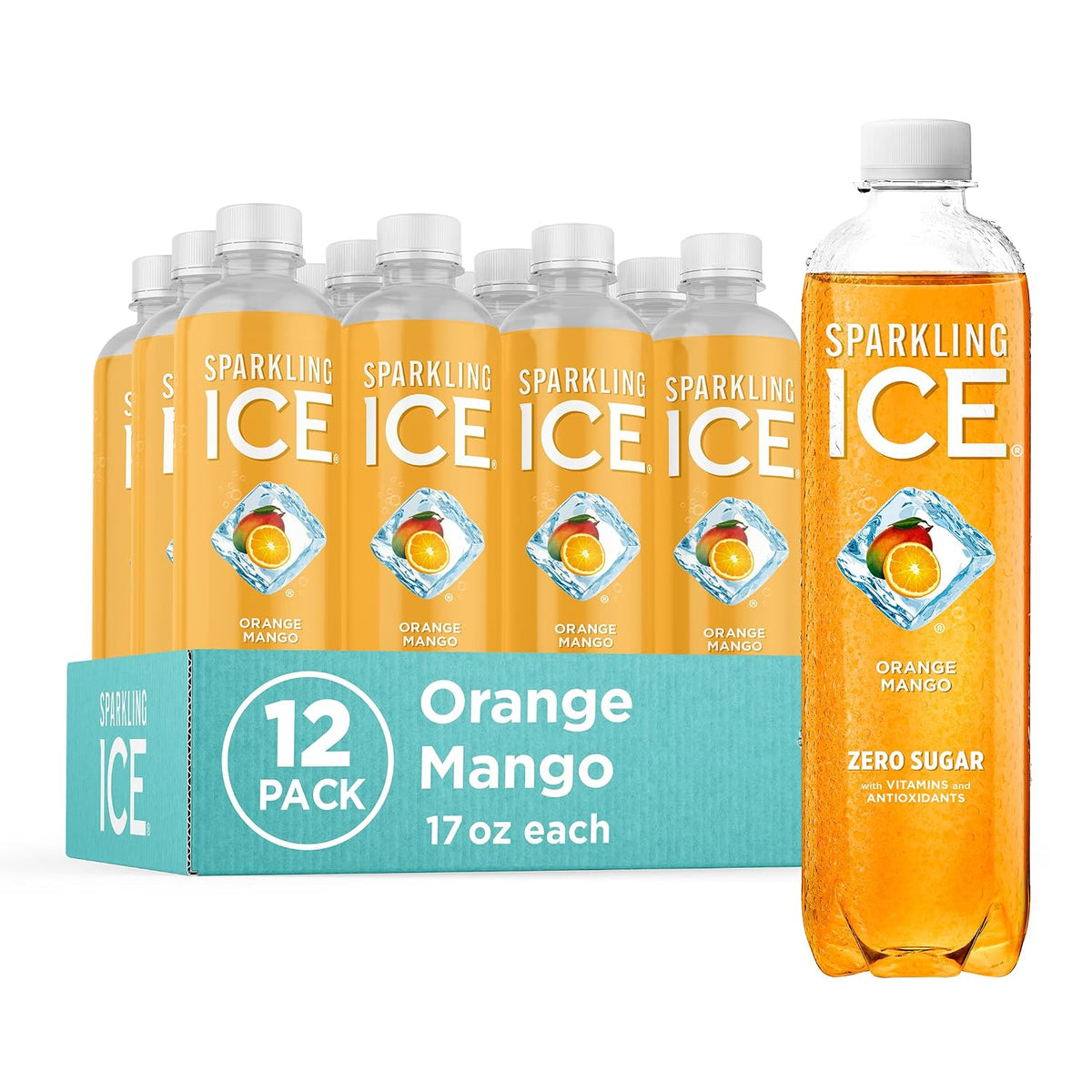 Sparkling Ice Orange Mango zero sugar flavored water bottles