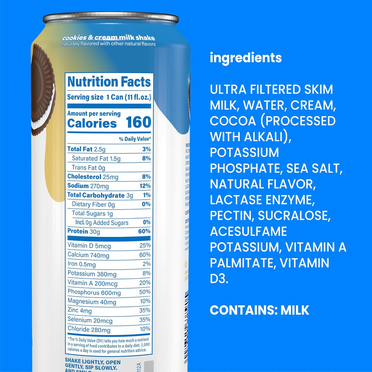 Cookies and Cream protein drink with 1g sugar