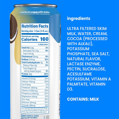 Cookies and Cream protein drink with 1g sugar