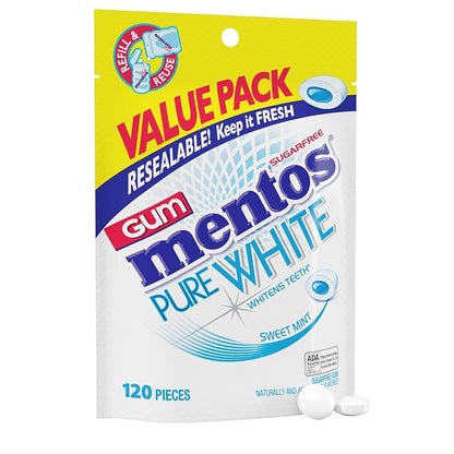 Mentos Pure White sugar free sweet mint gum 120 piece bag