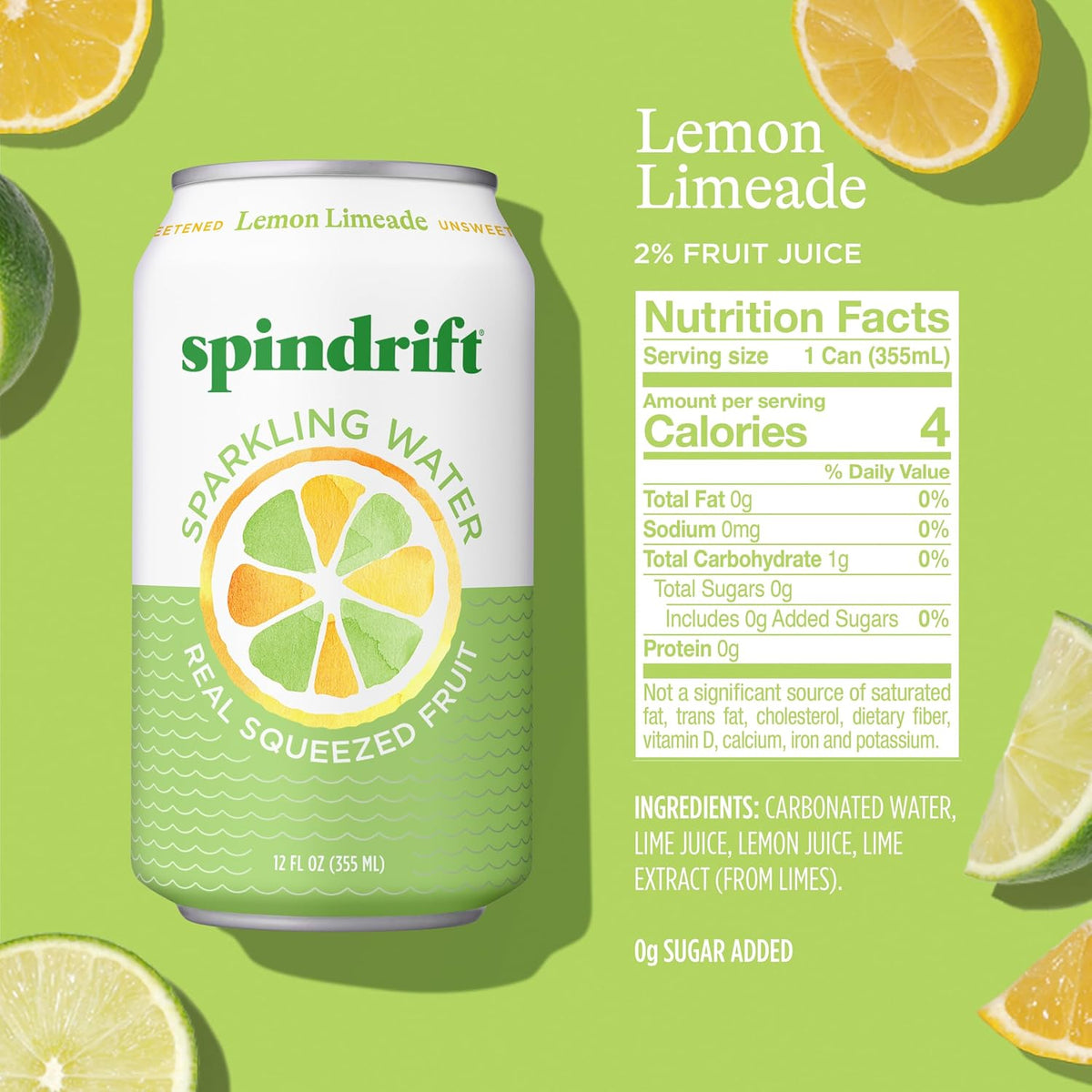 Real fruit lemon limeade sparkling water cans