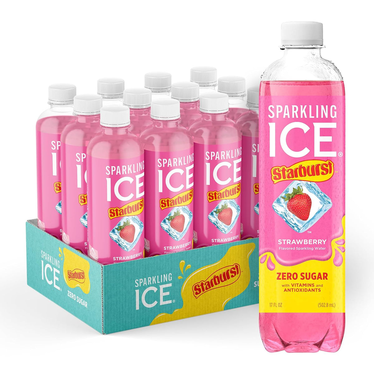 Zero sugar strawberry flavored sparkling water bottles