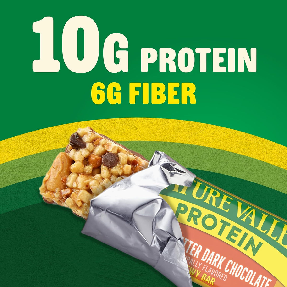 Peanut butter dark chocolate protein granola bar close up