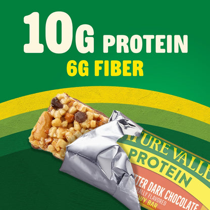 Peanut butter dark chocolate protein granola bar close up
