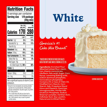 White cake mix box for baking desserts