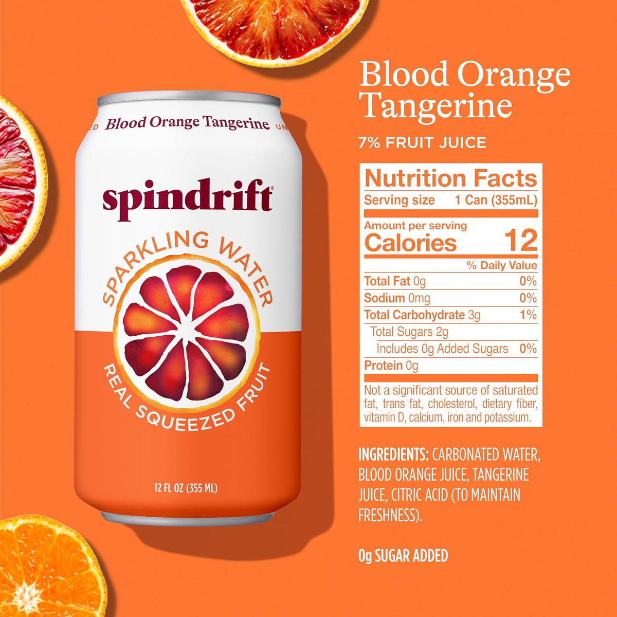 Blood orange tangerine flavored sparkling water cans