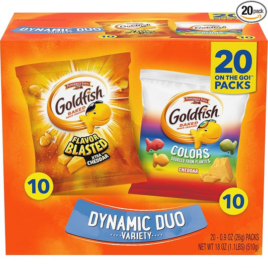 Goldfish Dynamic Duo cheddar snack packs 20 count box