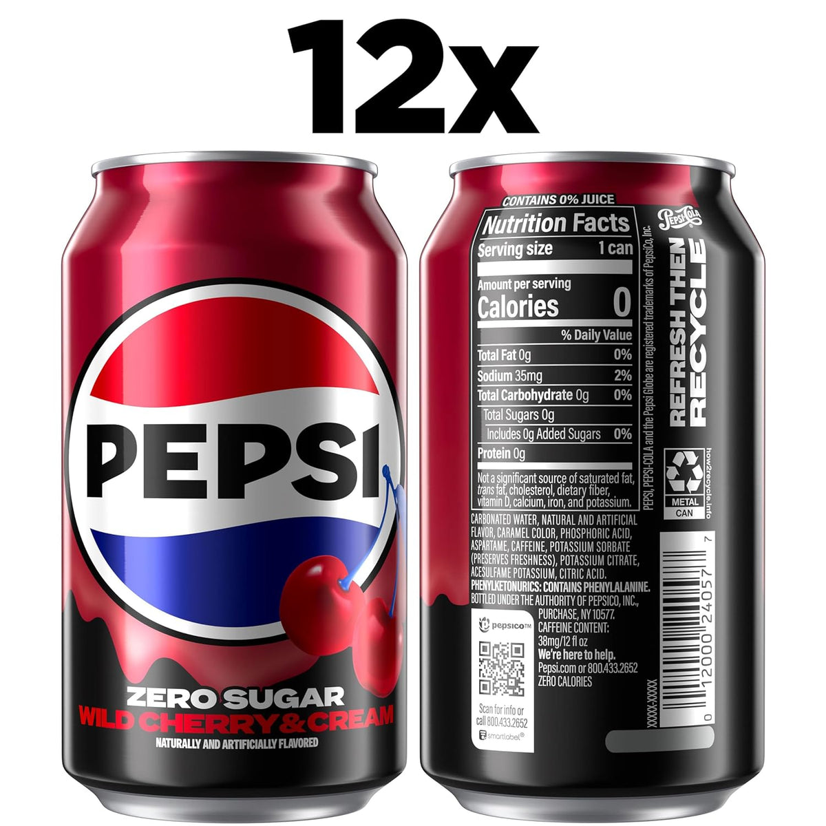 Pepsi Wild Cherry and Cream zero sugar cans