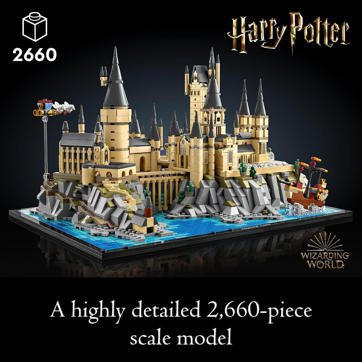 Detailed LEGO Harry Potter castle grounds buildable set