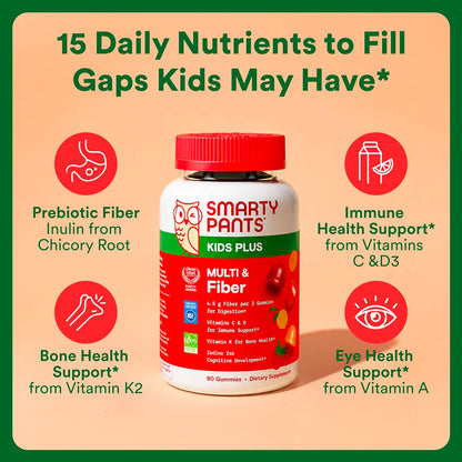 SmartyPants Kids Plus Multi and Fiber supplement front label