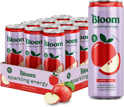 Bloom Nutrition Zero Sugar Energy Drink Apple Crisp cans