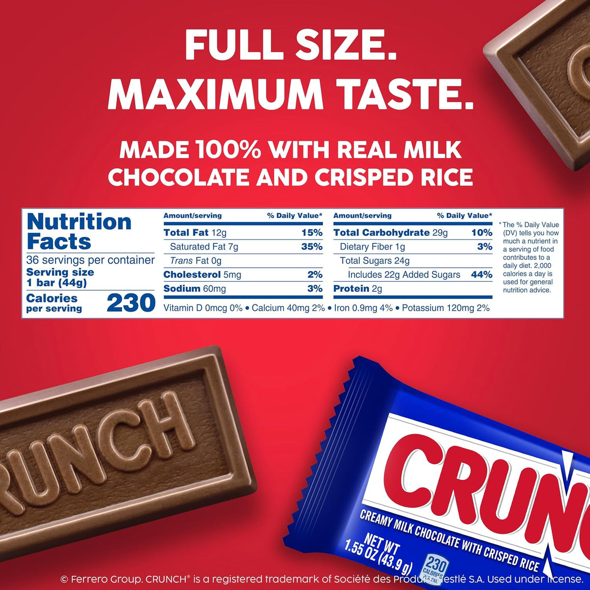 CRUNCH milk chocolate bars with crisped rice