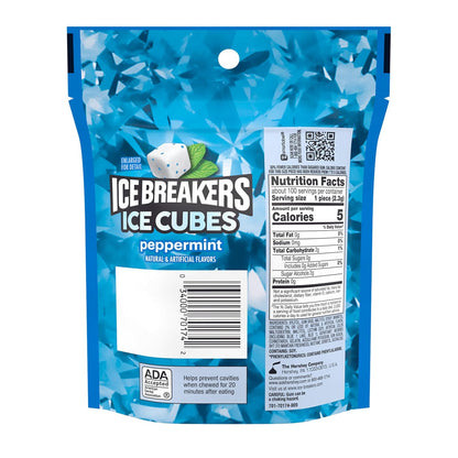 Sugar free peppermint gum cubes in pouch packaging