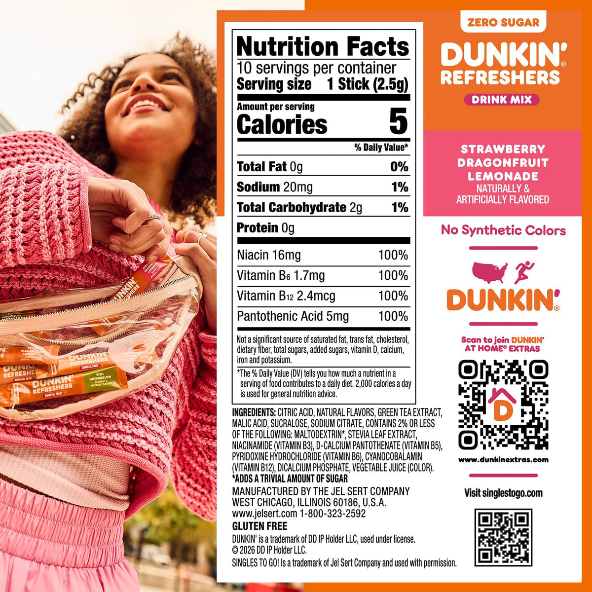 Zero sugar Dunkin Refreshers drink mix with green tea energy