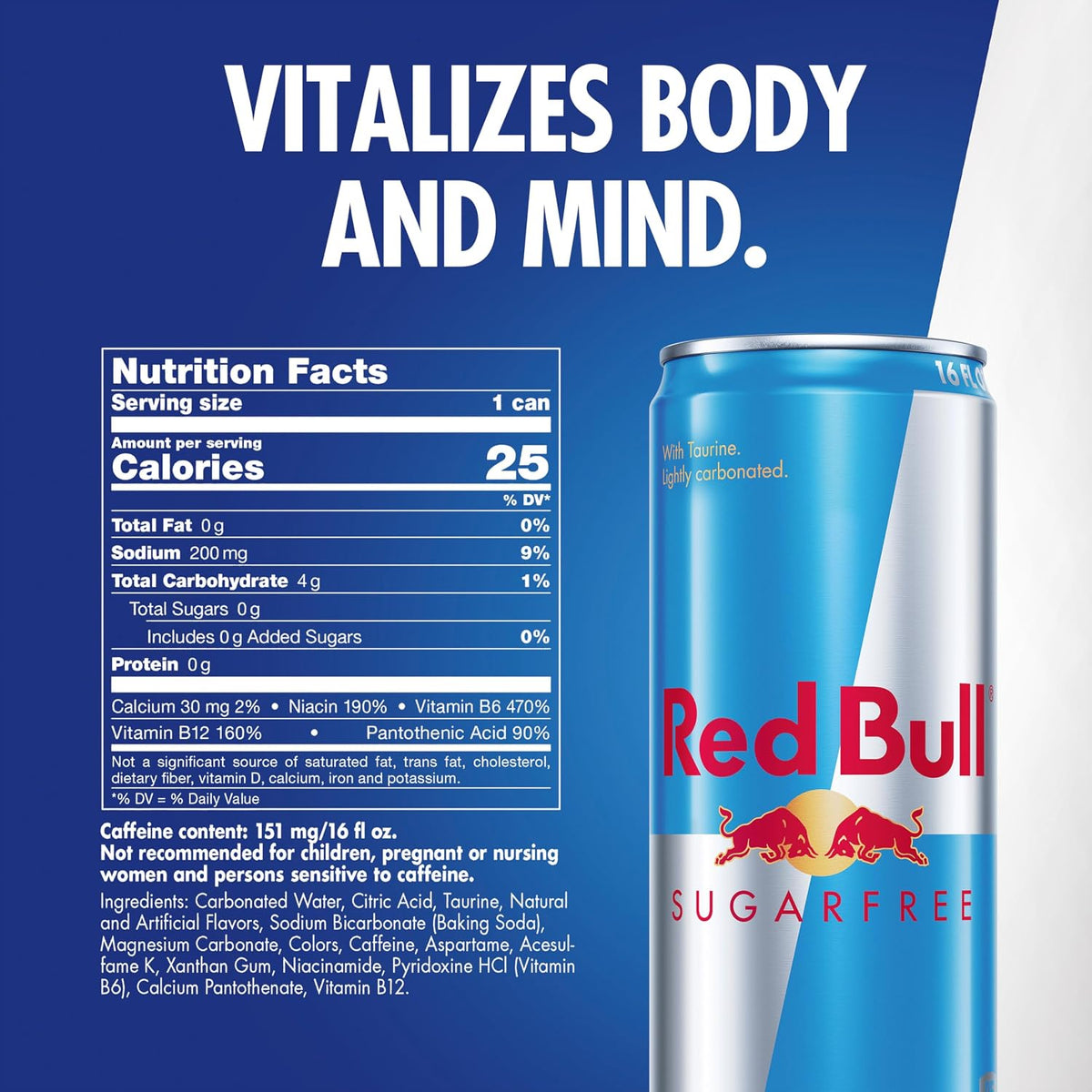 Red Bull Sugarfree low calorie energy drink packaging