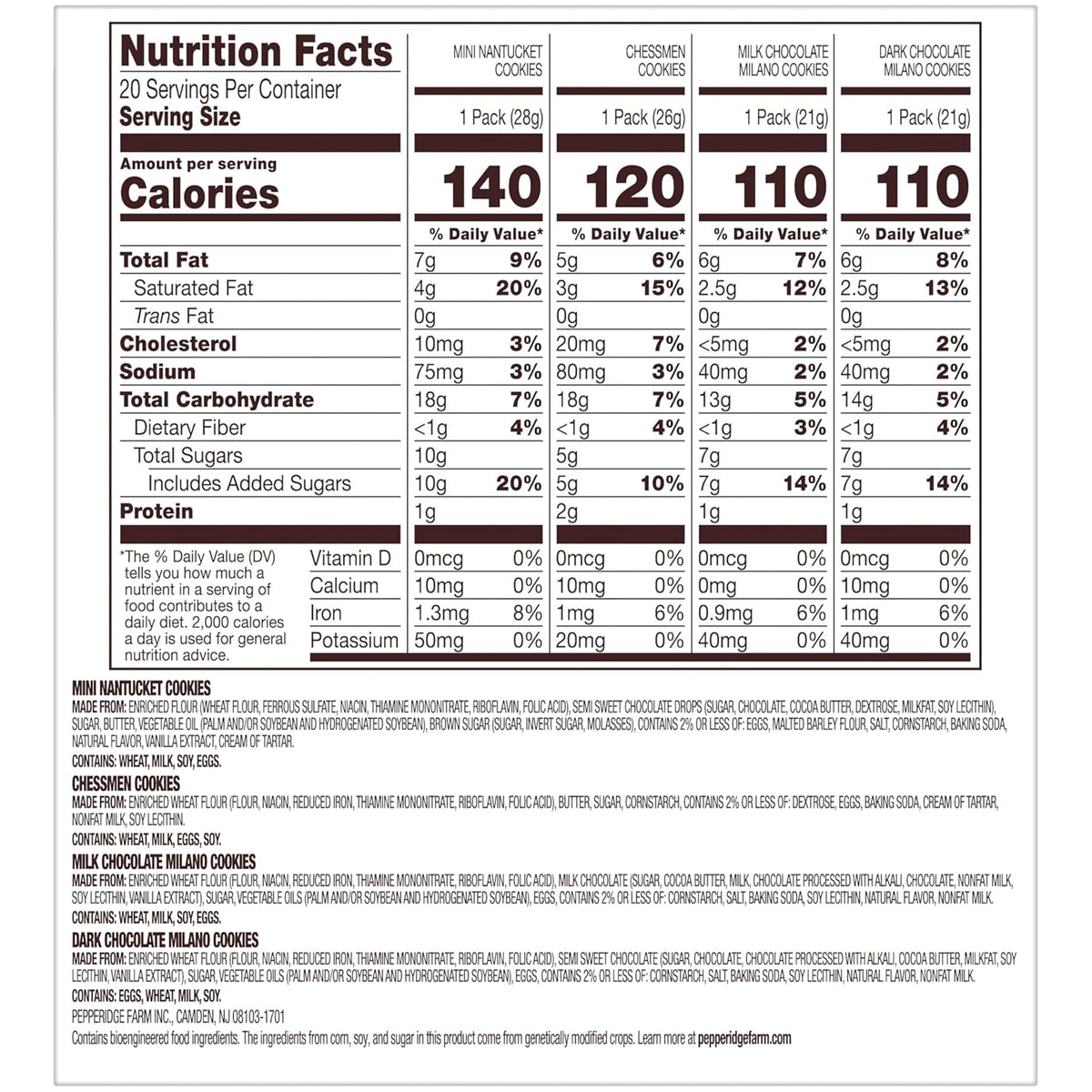 Pepperidge Farm individually sized cookies assortment