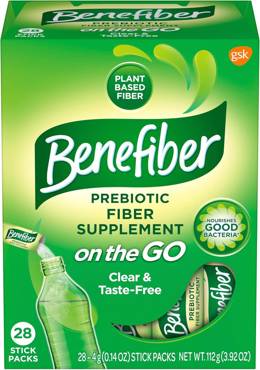 Benefiber unflavored fiber supplement stick pack box
