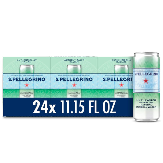 Unflavored S.Pellegrino sparkling mineral water cans