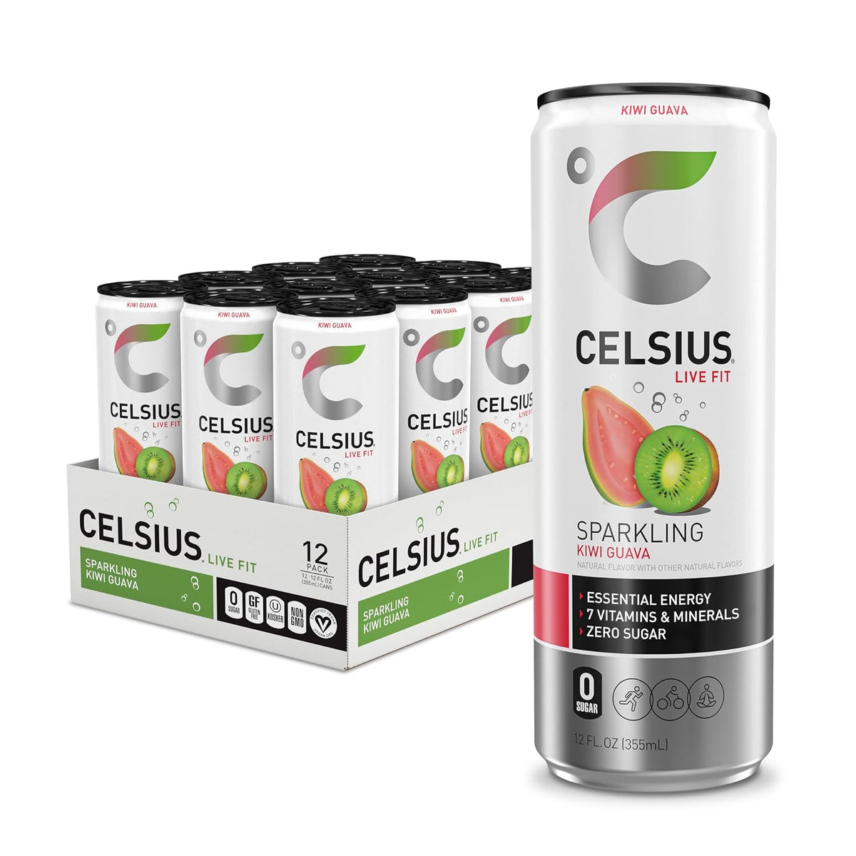 CELSIUS Kiwi Guava 12 fl oz slim cans pack of 12