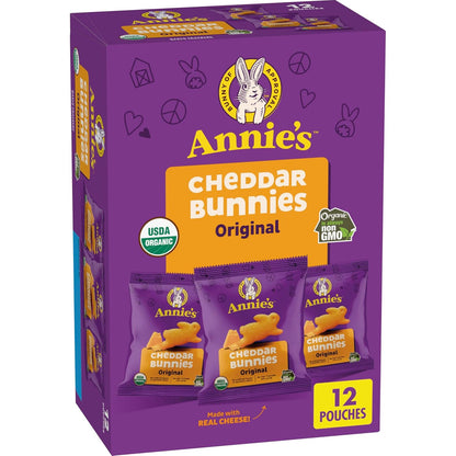 Organic cheddar bunny crackers in Annie's pouches