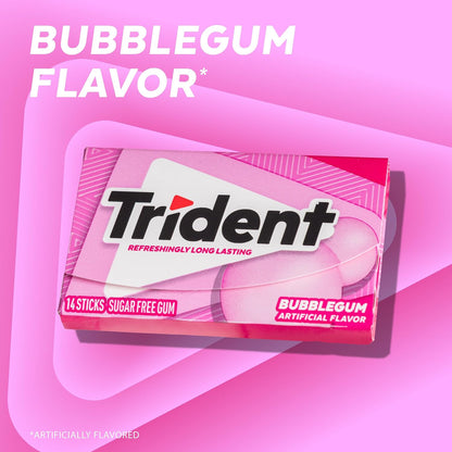 Trident sugar free bubblegum gum with individually wrapped sticks