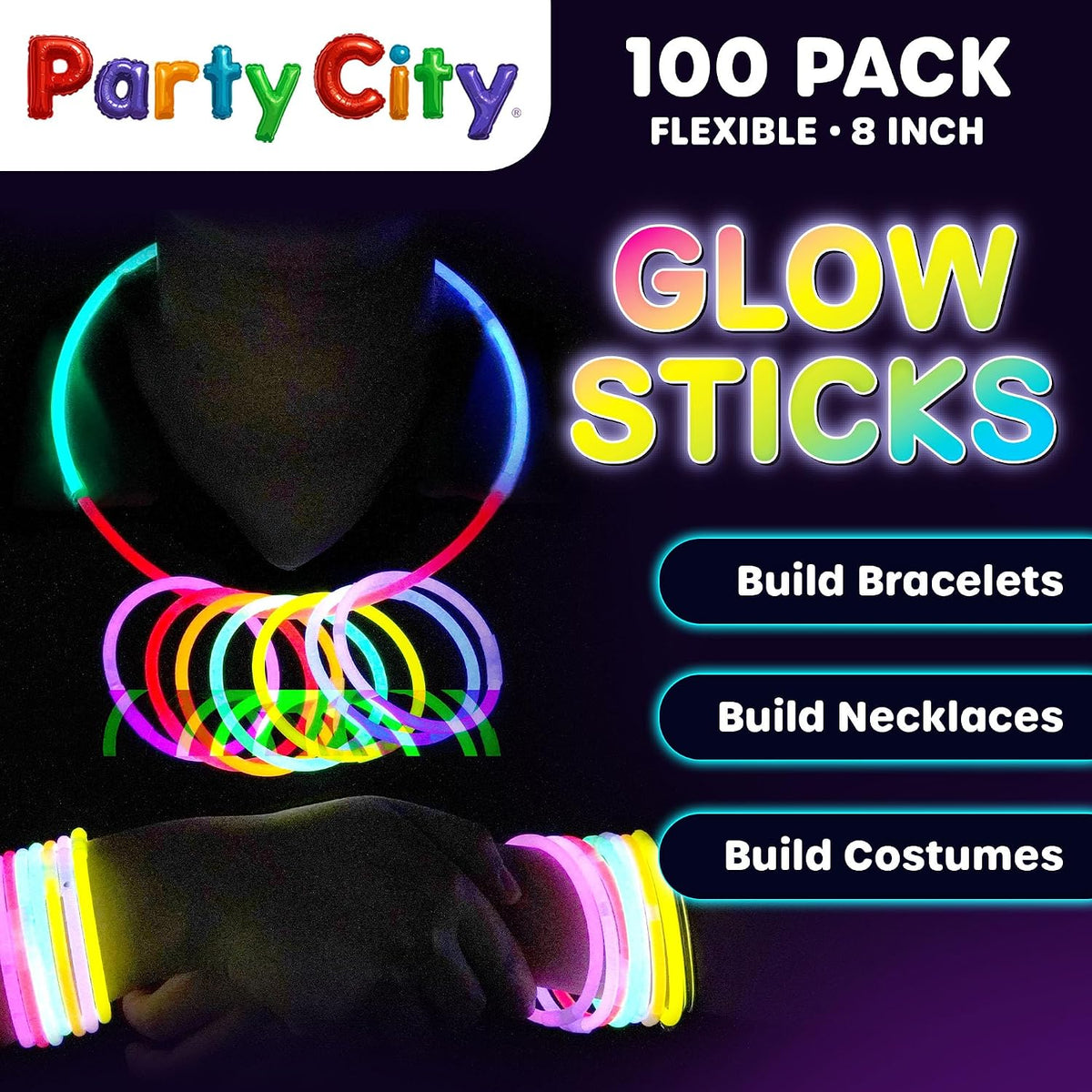 Colorful glow sticks for birthdays and party favors
