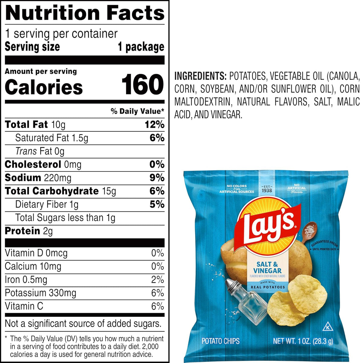 Individual snack bags of Lay's Salt & Vinegar chips