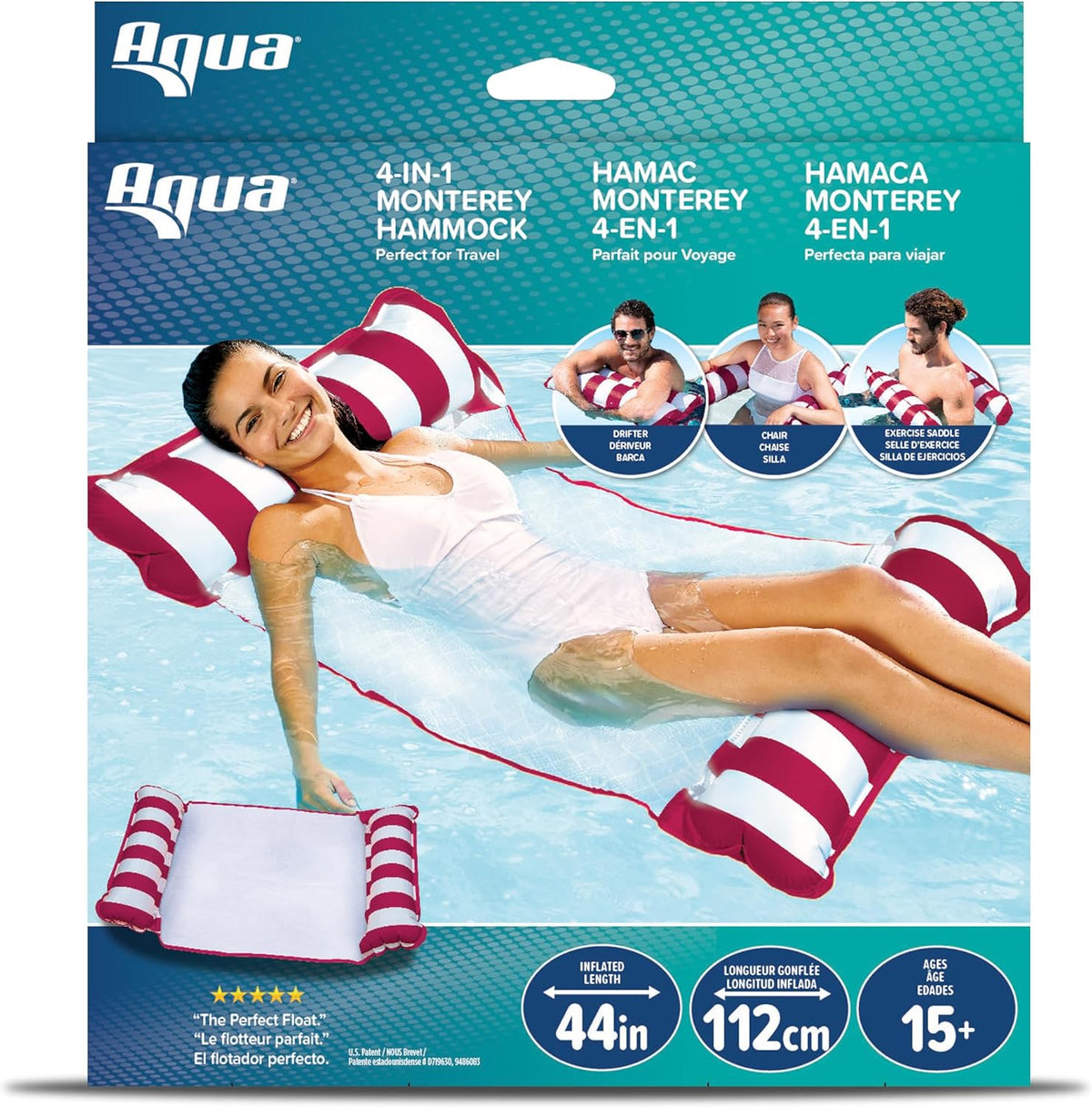 Inflatable hammock pool float for adults and kids