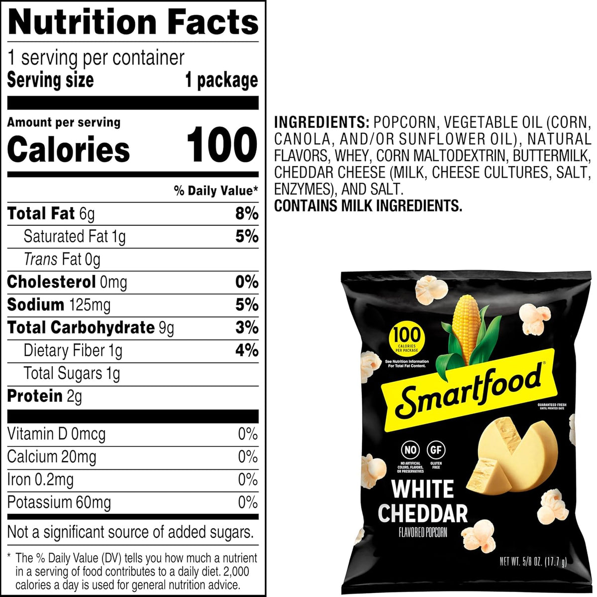 White cheddar flavored popped popcorn bags
