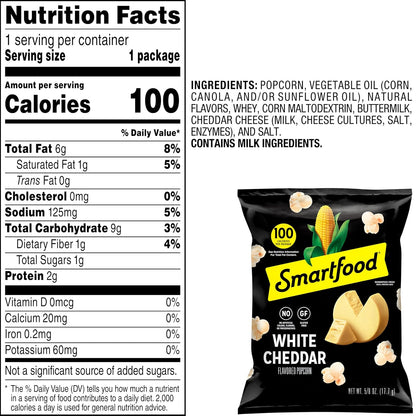 White cheddar flavored popped popcorn bags