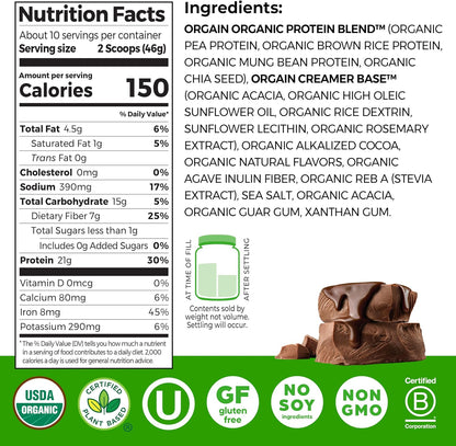 Orgain plant protein powder for shakes and oats