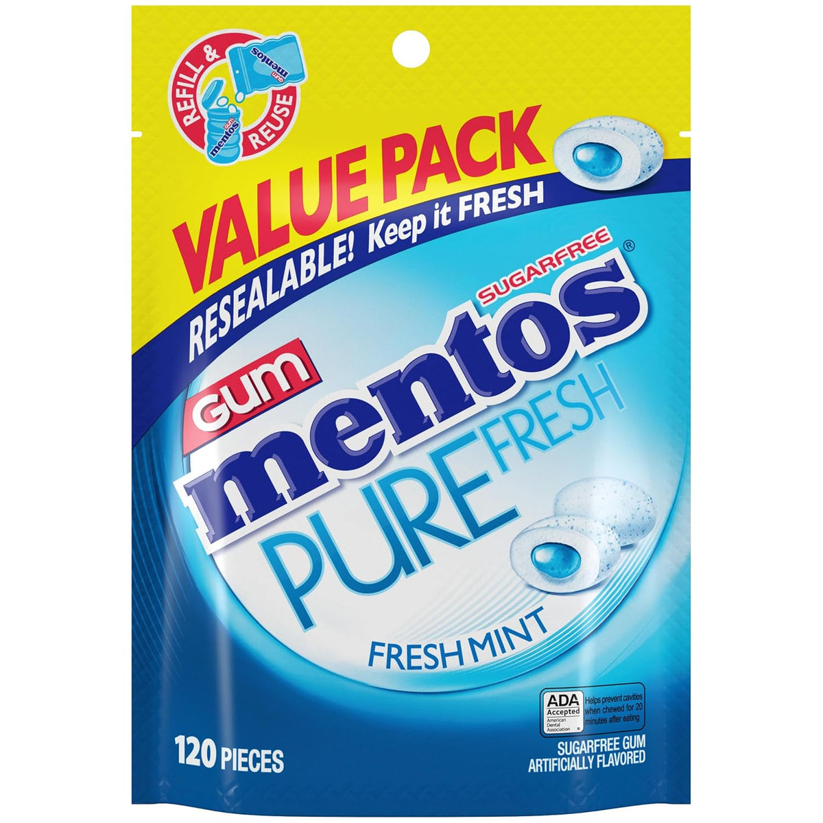Mentos Fresh Mint chewing gum with xylitol resealable bag