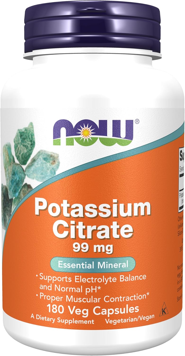 NOW Supplements Potassium Citrate 180 veg caps label