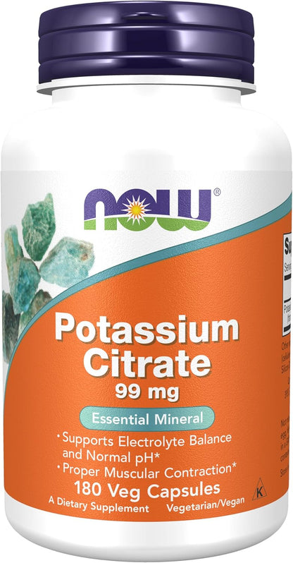 NOW Supplements Potassium Citrate 180 veg caps label