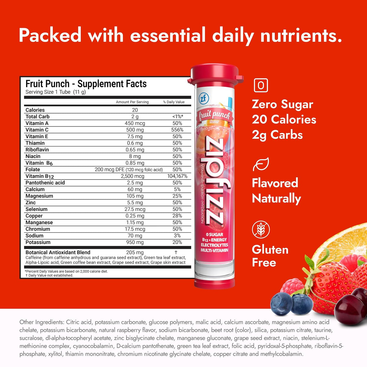 Fruit Punch Zipfizz energy powder packets