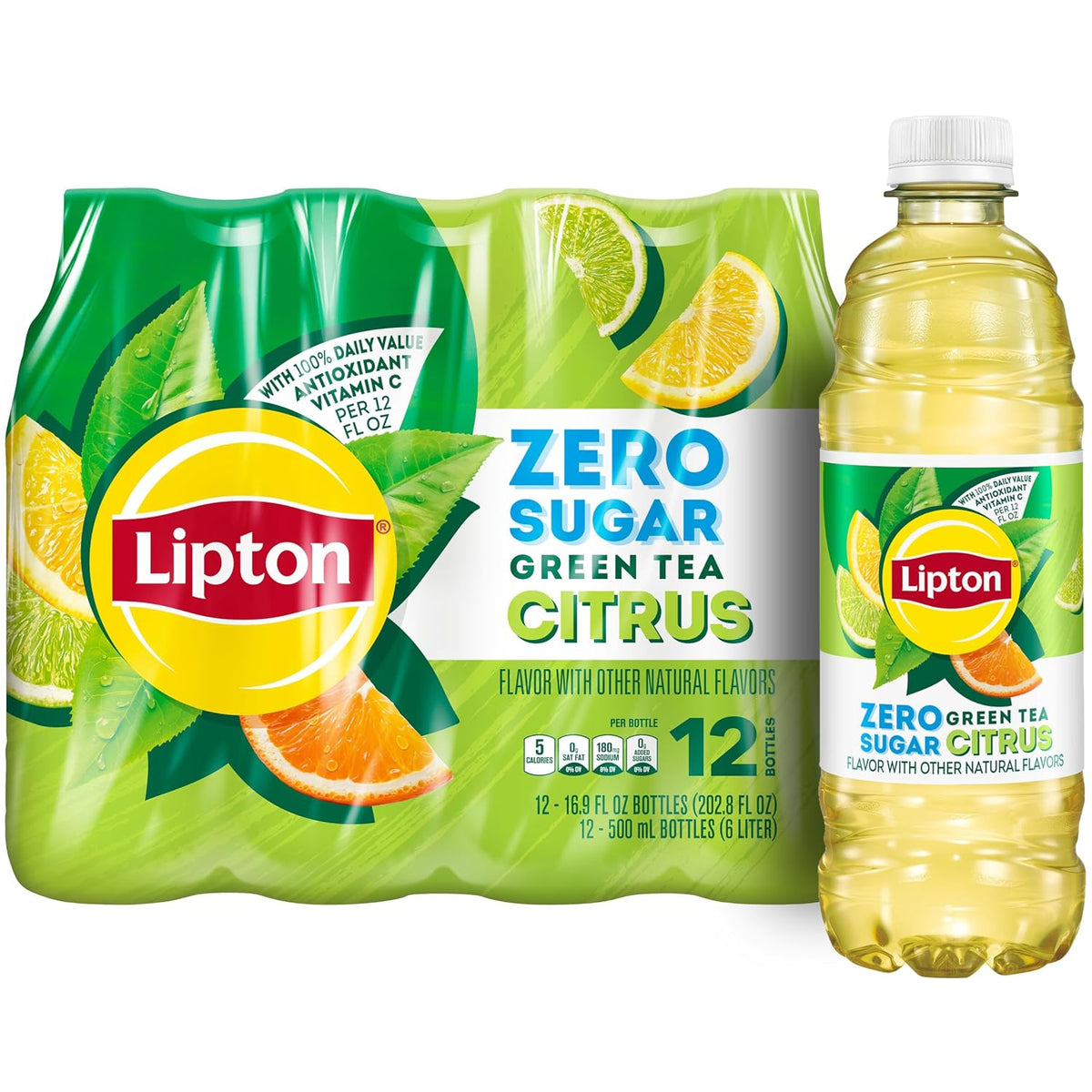 Lipton green tea citrus zero sugar iced tea bottles