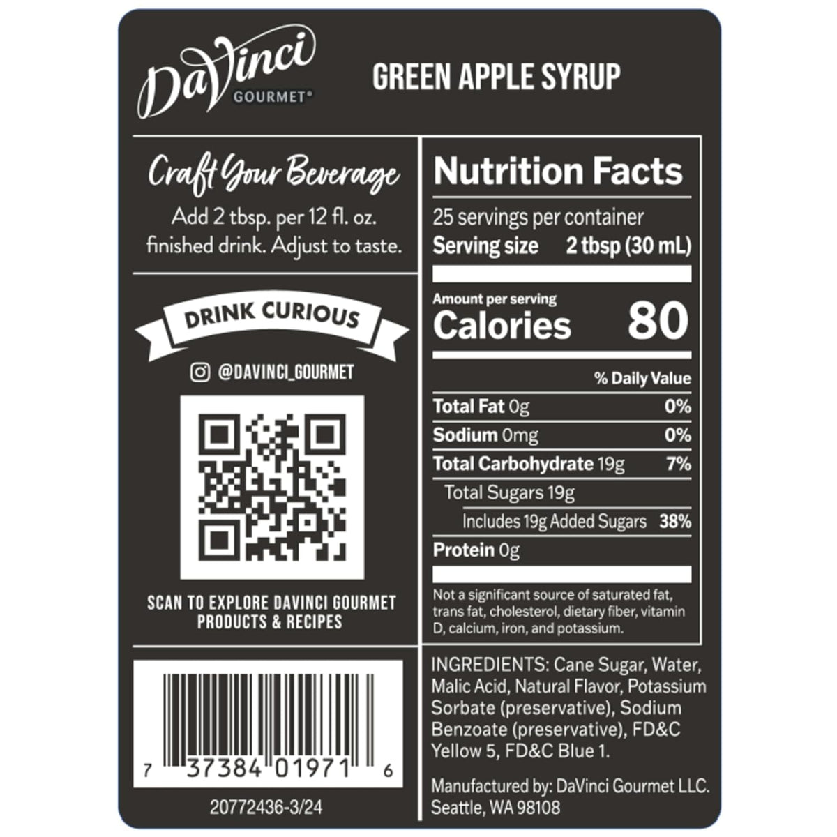Green apple syrup for cocktails and lemonades